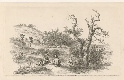 Tekenaars in een duinlandschap