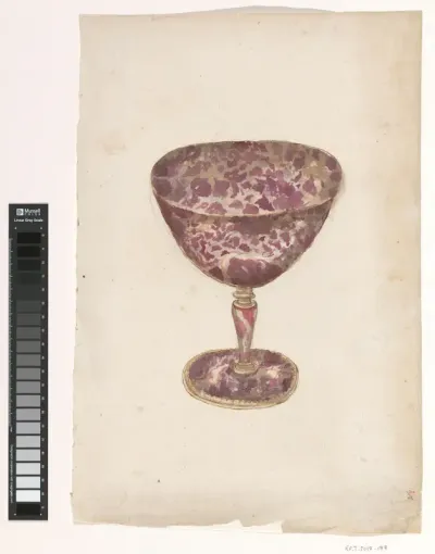 Tekening van een kelk van chalcedon met goudbeslag