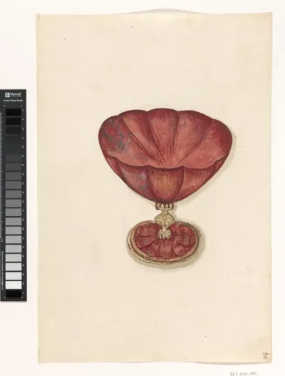 Tekening van een kelk van jaspis met goudbeslag