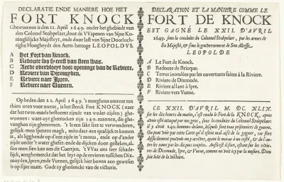 Tekstblad bij de kaart van de inname van Fort Knokke, 1649
