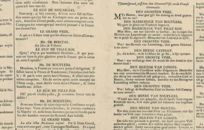 Tekstblad bij de spotprent met de begrafenis van de monarchie van Lodewijk XIV, 1695
