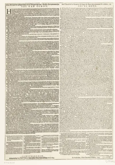 Tekstblad bij een latere uitgave van de kaart van het beleg van Sas-van-Gent, 1644