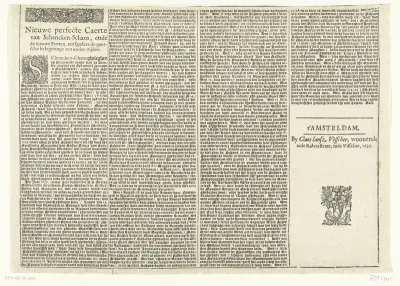 Tekstblad gebruikt bij de kaart van Schenckenschans belegerd door Frederik Hendrik, 1635