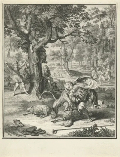 Telemachus doodt een leeuw