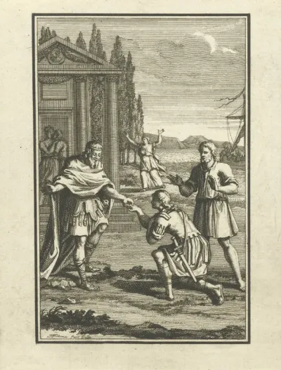 Telemachus knielt voor Mentor