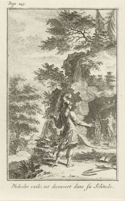 Telemachus ontdekt Philocles in een grot