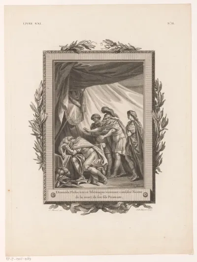 Telemachus, Philoktetes en Diomedes troosten Nestor na het verlies van zijn zoon