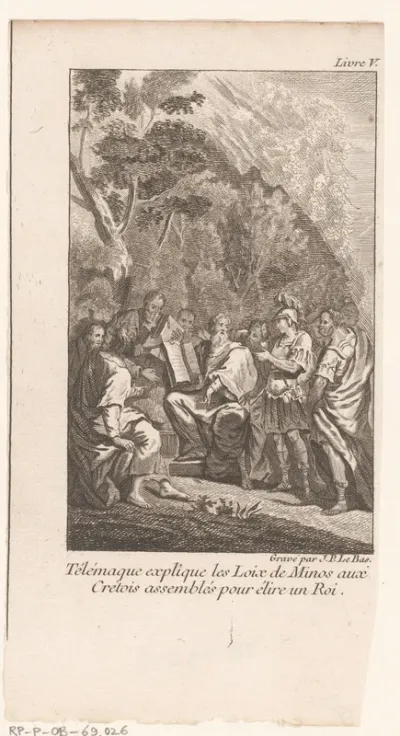 Telemachus verklaart de wetten van Minos aan de Kretenzers