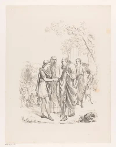Telemachus zoekt zijn vader Ulysses, is door Pallas op het eiland Pylos bij vorst Nestor geleid om inlichtingen te bekomen