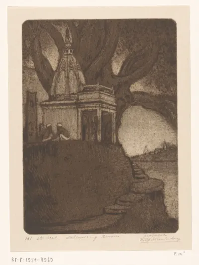 Tempel in Benares bij avond