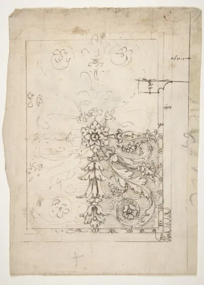 Temple of Castor and Pollux, soffit panel, ceiling plan (recto) Unidentified, stucco or fresco, details (verso)