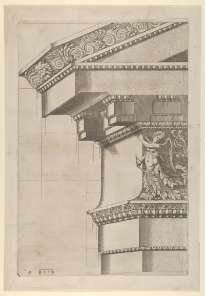 Temple of Serapis, pediment and cornice, projection view