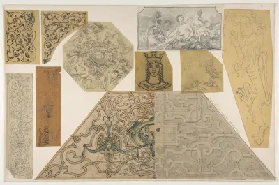 Ten designs for the decoration of houses, including at least one for the stairway of the Chateau d'Ognon of M. deMachy (Oise, France)