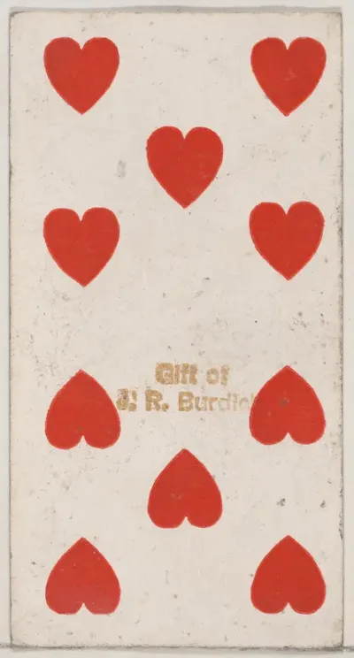 Ten Hearts, from the Playing Cards series (N84) to promote Turkish Cross-Cut Cigarettes for W. Duke, Sons and Co.