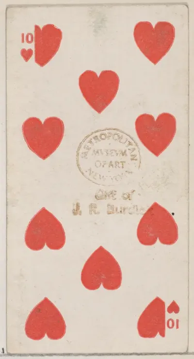 Ten Hearts (red), from the Playing Cards series (N84) for Duke brand cigarettes