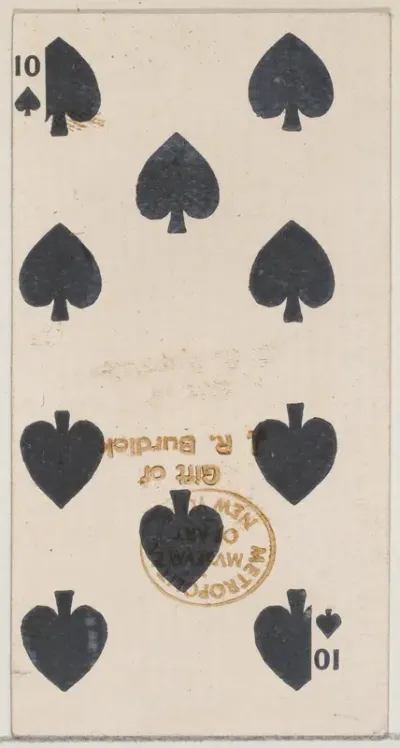 Ten Spades (black), from the Playing Cards series (N84) for Duke brand cigarettes