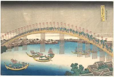 Tenman Bridge at Settsu Province (Sesshū  Tenmanbashi), from the series Remarkable Views of Bridges in Various Provinces (Shokoku meikyō kiran)