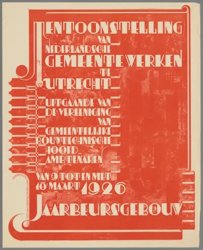 Tentoonstelling van Nederlandsche gemeentewerken te Utrecht uitgaande van de vereeniging van gemeentelijke bouwtechnische hoofdambtenaren van 9 tot en met 18 maart 1926. Jaarbeursgebouw