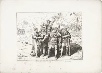 Teodatus biedt Julius Caesar het hoofd van Pompeius aan