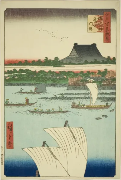 Teppozu and Tsukiji Honganji Temple (Teppozu Tsukiji Monzeki), from the series "Supplement to the One Hundred Famous Views of Edo (Edo hyakkei yokyo)"