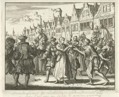 Ter dood veroordeelde Anneken Jans overhandigt  haar zoon, de latere Esaias de Lind, aan een bakker, 1539