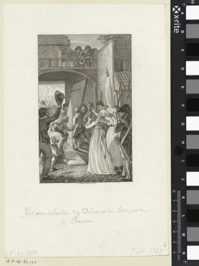 Terugplaatsen van de deuren van de stadspoort van Franeker, 1795