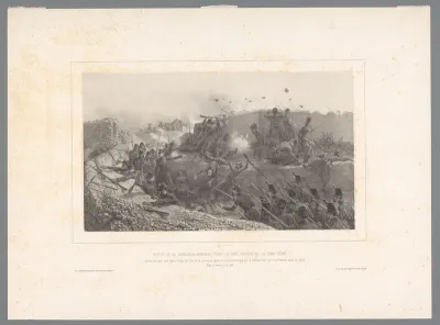 Terugtrekkende en overleden Romeinse soldaten in de loopgraven, 12 juni 1849