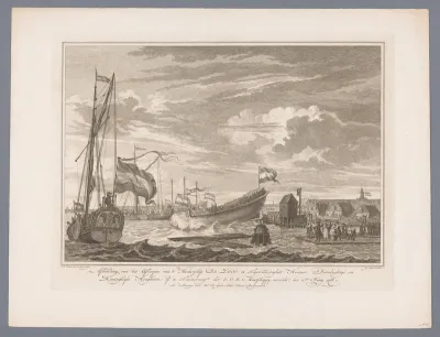 Tewaterlating van De Zon in het bijzijn van Willem V van Oranje-Nassau en Wilhelmina van Pruisen, 1768