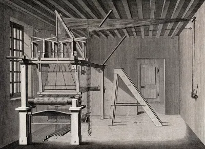Textiles: a loom for silk weaving, in an interior