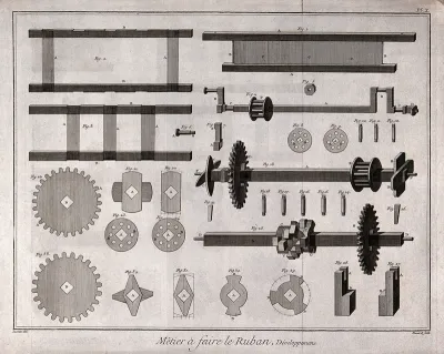 Textiles: parts of a loom used for ribbon weaving