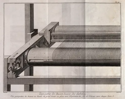 Textiles: tapestry weaving, detail of the top beam of a loom