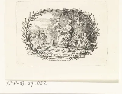 Thalia omgeven door putti en boeken