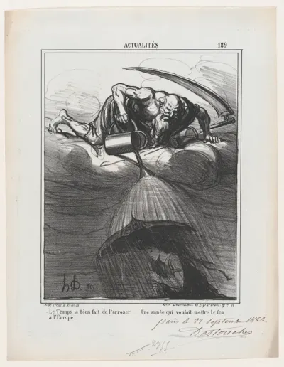 Thank God for the rain... especially since Europe was almost set on fire, from 'News of the day,' published in Le Charivari, October 8, 1866
