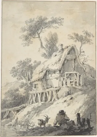 Thatched Cottage by a Brook