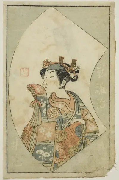 The Actor Arashi Hinaji, from "A Picture Book of Stage Fans (Ehon butai ogi)"