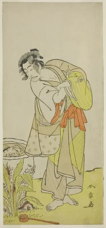 The Actor Ichikawa Danjuro V as Soga no Dozaburo (?) in the Play Shida Yuzuriha Horai Soga (?), Performed at the Morita Theater (?) in the First Month, 1775 (?)