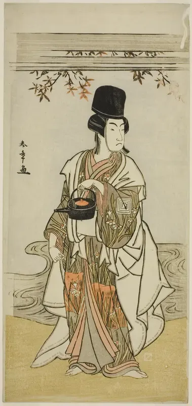 The Actor Ichikawa Monnosuke II as the Court Servant Shoheida Sadamori in the Play Masakado Kammuri no Hatsuyuki, Performed at the Nakamura Theater in the Eleventh Month, 1777
