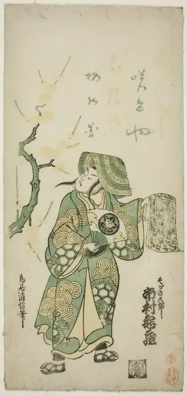The Actor Ichimura Kamezo I as Soga no Goro in the play "Hatsugoyomi Kotobuki Soga," performed at the Ichimura Theater in the first month, 1745 (?)