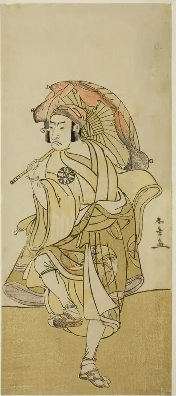 The Actor Nakamura Nakazo I as Onmaya Kisanda Disguised as the Lion Dancer Kakubei in the Play Chigo Torii Tobiiri Kitsune, Performed at the Ichimura Theater in the Eleventh Month, 1777