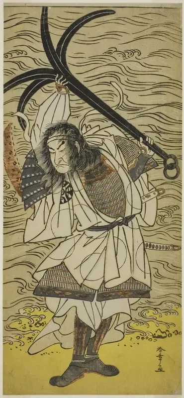 The Actor Nakamura Nakazo I as Taira no Tomomori Disguised as Tokaiya Gimpei, in the Play Yoshitsune Sembon-zakura, Performed at the Morita Theater in the Fourth Month, 1777