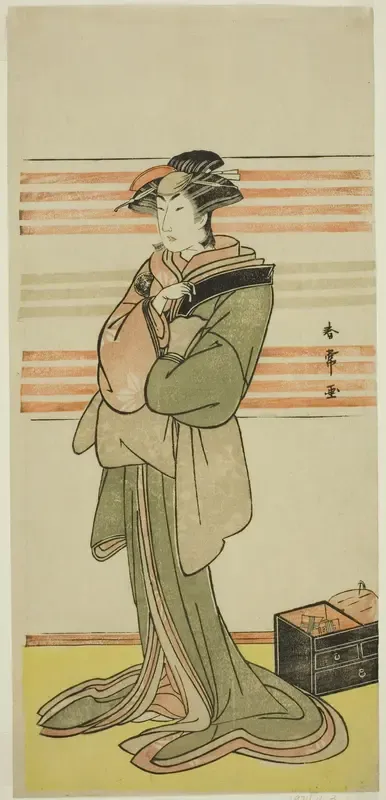 The Actor Nakamura Riko I as Osen of the Komatsuya House (?) in the Play Nanakusa Yosooi Soga (?), Performed at the Nakamura Theater (?) in the Second Month, 1782 (?)