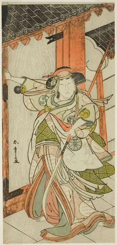 The Actor Nakamura Tomijuro I as Hangaku Gozen Breaking Down the Gate in the Play Wada-gassen Onna Maizuru (The Wada Conflict: A Woman's "Maizuru"), Performed at the Nakamura Theater from the Twenty-fifth Day of the Seventh Month, 1777