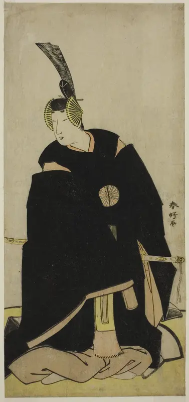 The Actor Nakamura Tomijuro I as Taira no Masakado Disguised as Otomo no Kuronushi (?) or Sugawara Micihizane (?) in the Play Shida Yuzuriha Horai Soga (?) or Sugawara Denju Tenarai Kagami (?), Performed at the Morita Theater (?) in the First or Fift