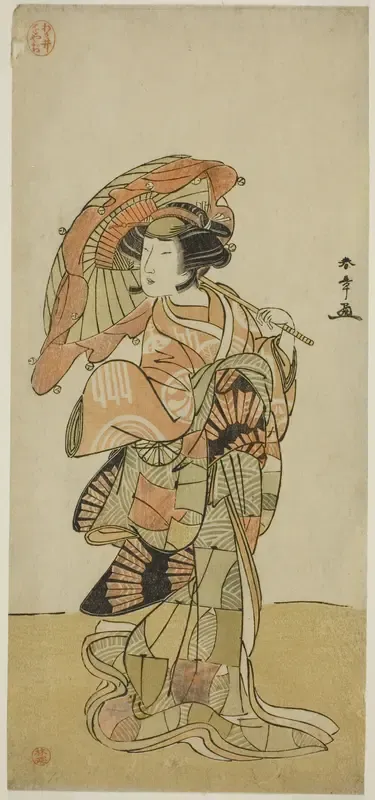 The Actor Nakamura Tomijuro I as the female fox from Mt. Ubagadake in the play "Chigo Torii Tobiiri Kitsune," performed at the Ichimura Theater in the eleventh month, 1777