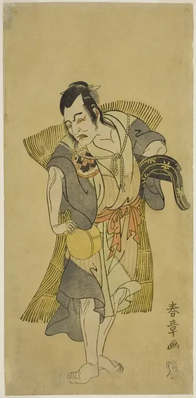 The Actor Nakamura Utaemon I as Kudo Suketsune Disguised as a Beggar in the Play Soga Moyo Aigo no Wakamatsu, Performed at the Nakamura Theater in the First Month, 1769