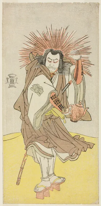 The Actor Nakayama Kojuro VI as Osada no Taro Kagemune (in Reality Hatcho Tsubute no Kiheiji), in the Guise of a Lamplighter of Gion Shrine, in Act Three from Part One of the Play Yukimotsu Take Furisode Genji (Snow-Covered Bamboo: Genji in Long Slee