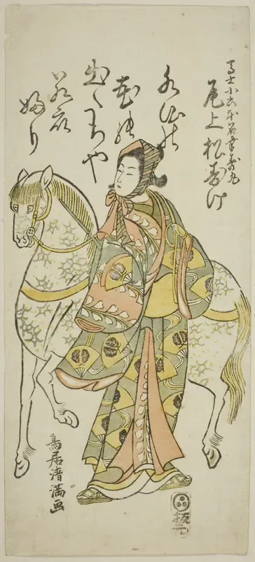 The Actor Onoe Matsusuke I as Koroku in the play "Furitsumu Hana Nidai Genji," performed at the Ichimura Theater in the eleventh month, 1765