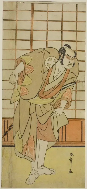 The Actor Otani Hiroji III as Hata no Daizen Taketora Disguised as Shikishima Wakahei in the Play Juni-hitoe Komachi-zakura, Performed at the Kiri Theater in the Eleventh Month, 1784
