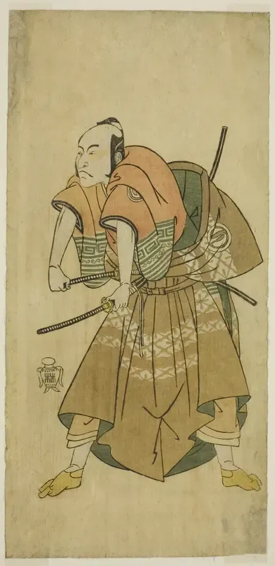The Actor Sawamura Sojuro II as Omi no Kotoda (?) in the Play Shuen Soga Omugaeshi (?), Performed at the Ichimura Theater (?) in the Second Month, 1768 (?)
