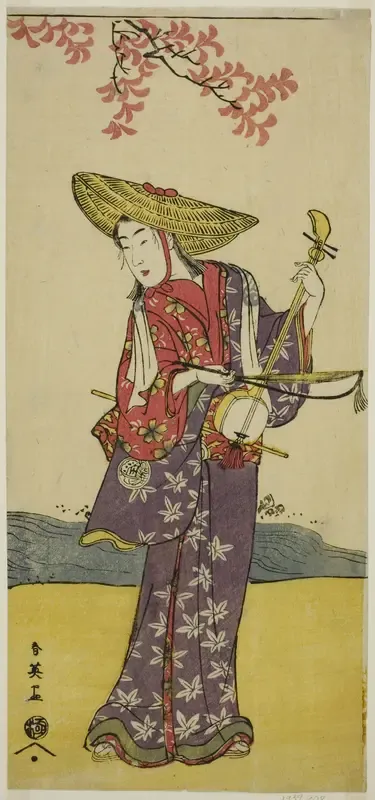 The Actor Sawamura Tamagashira as a Strolling Musician in the Play Dai Danna Kanjincho, Performed at the Kawarazaki Theater in the Eleventh Month, 1790